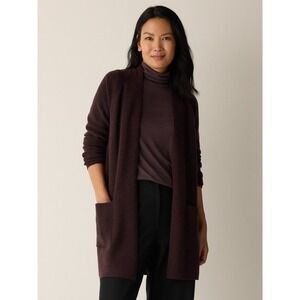 NWT Quiet Luxury Eileen Fisher Raisin Cardigan Sweater 3X Open Front Long Sleeve
